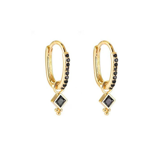 Black and Gold Drop Earrings - 14k Gold Plated