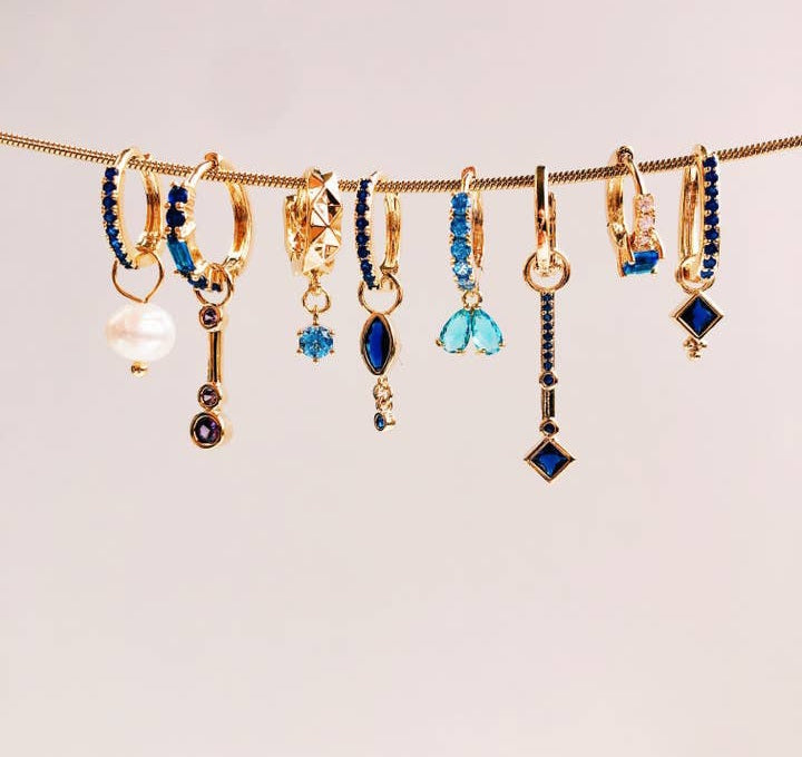 Blue Cubic Zirconia 14k Gold Plated Drop Earrings