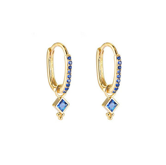 Blue Cubic Zirconia 14k Gold Plated Drop Earrings