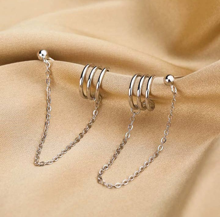 925 Sterling Silver Climber Earring With Chain